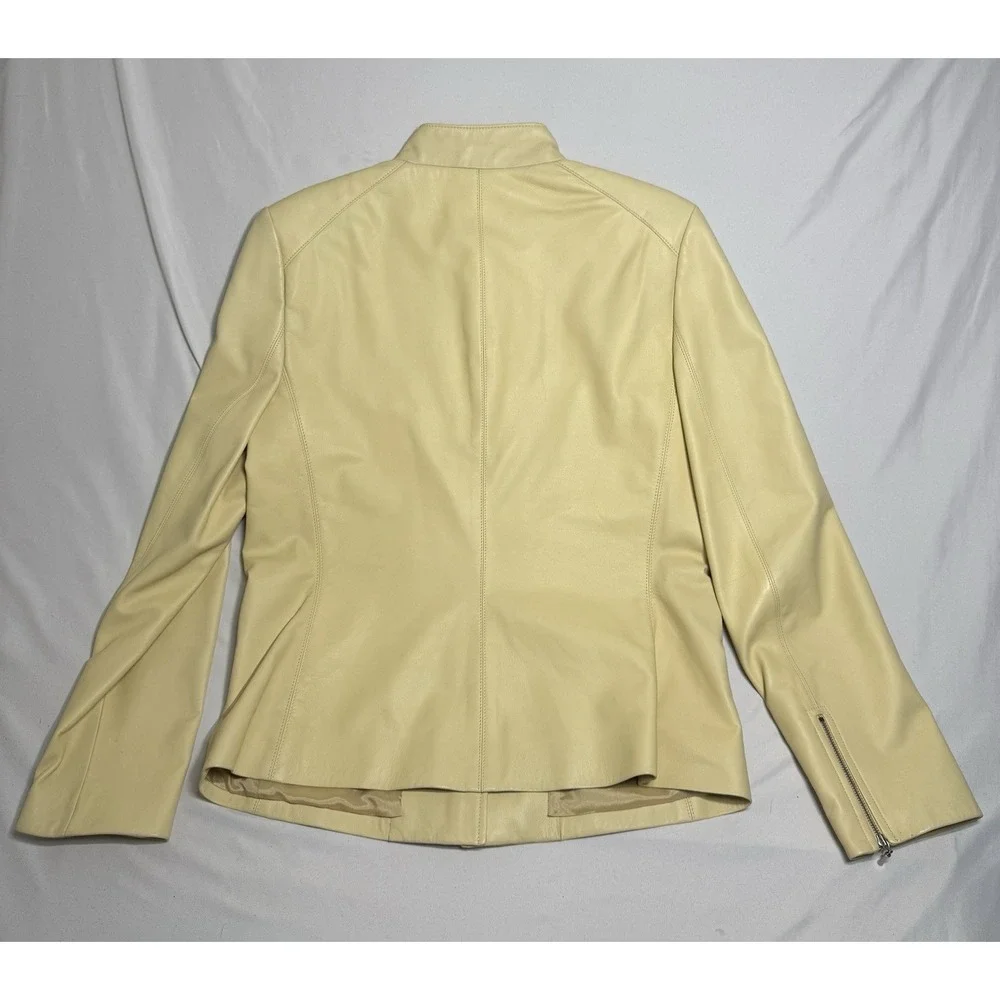 Dana‎ Buchman Cream Genuine Leather Patent Trims Jacket Blazer Women's Size 12 - Picture 4 of 7